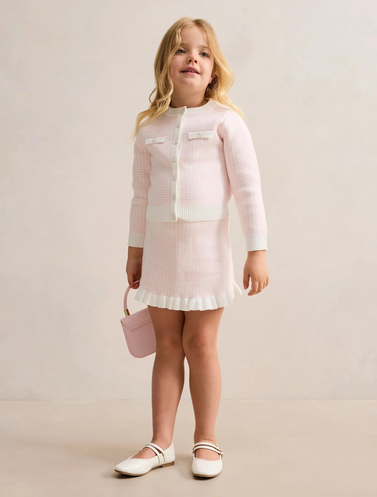 Blair Girls Houndstooth Cardigan Pink