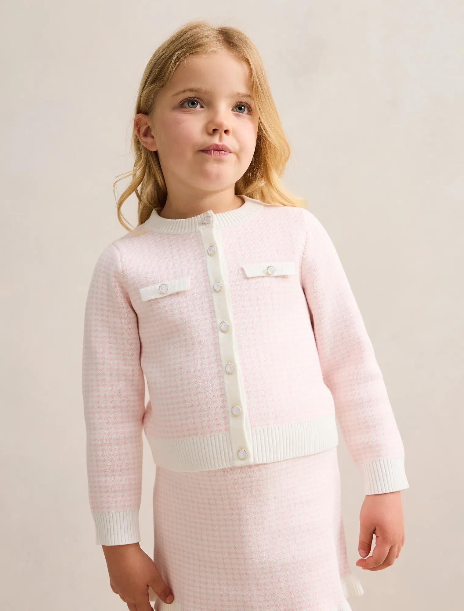 Blair Girls Houndstooth Cardigan Pink