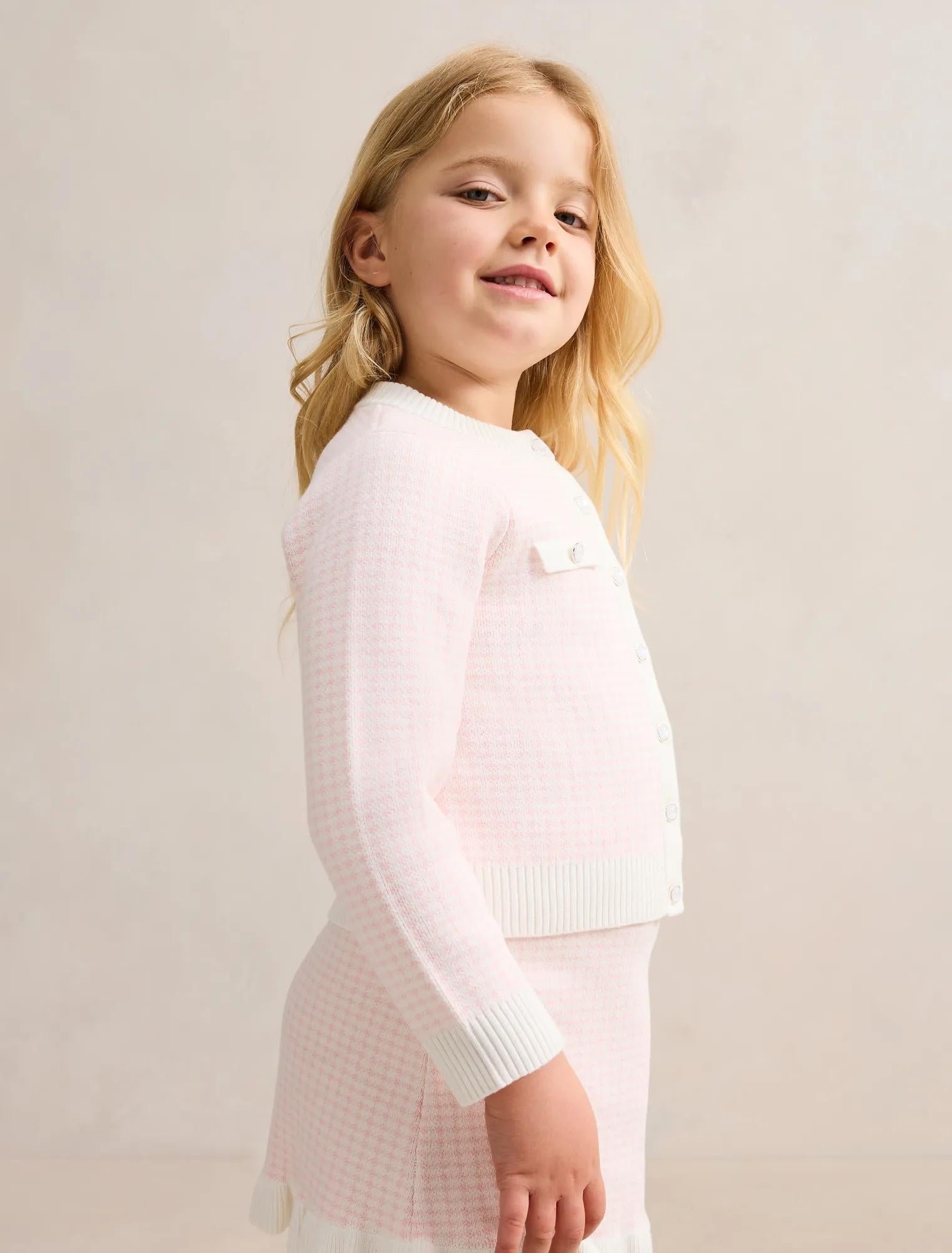 Blair Girls Houndstooth Cardigan Pink