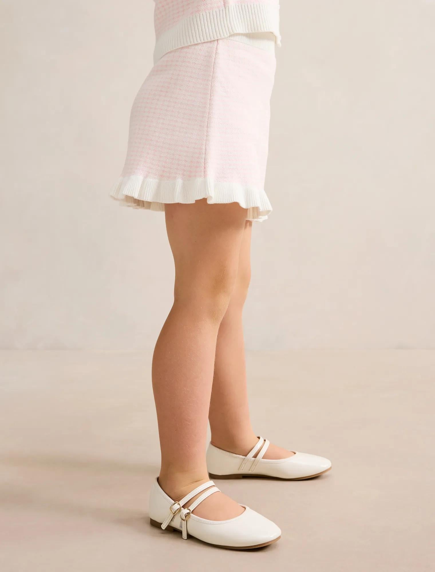 Blair Girls Houndstooth Frill Skirt Pink