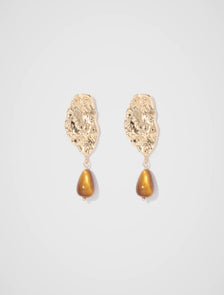 Peyton Molten Stone Drop Earrings Gold/Brown_mannequin