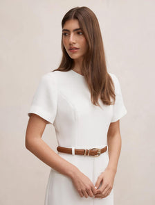 Bailee Belted Tailored Midi Dress Porcelain