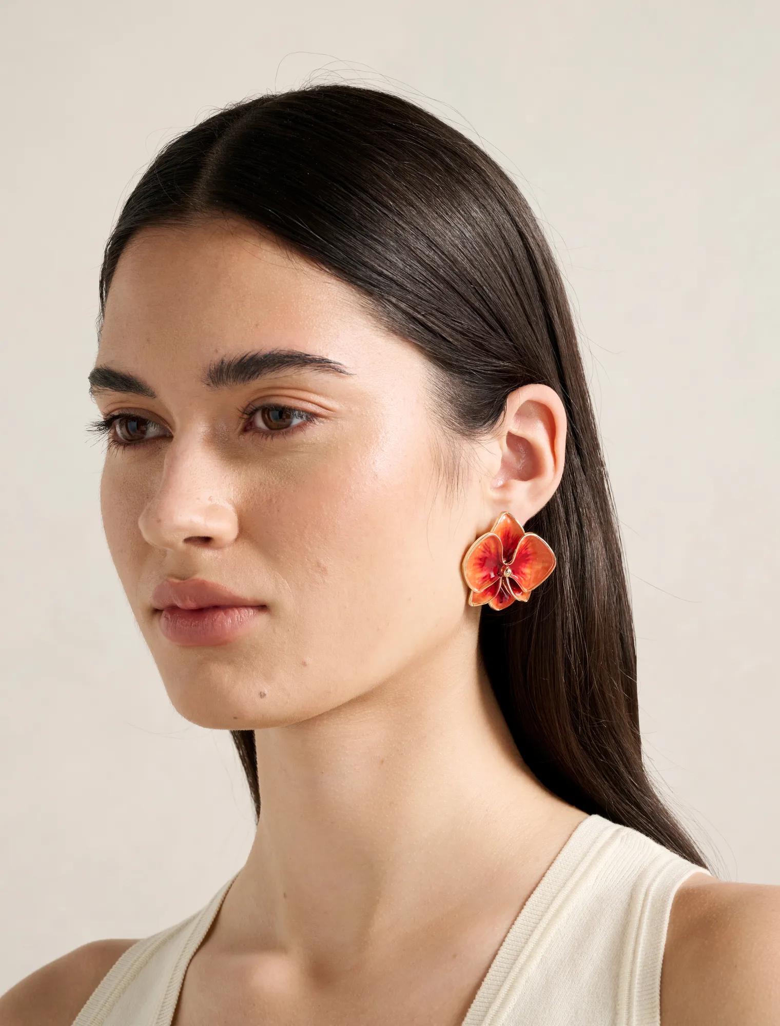 Signature Orchid Enamel Earrings Orange