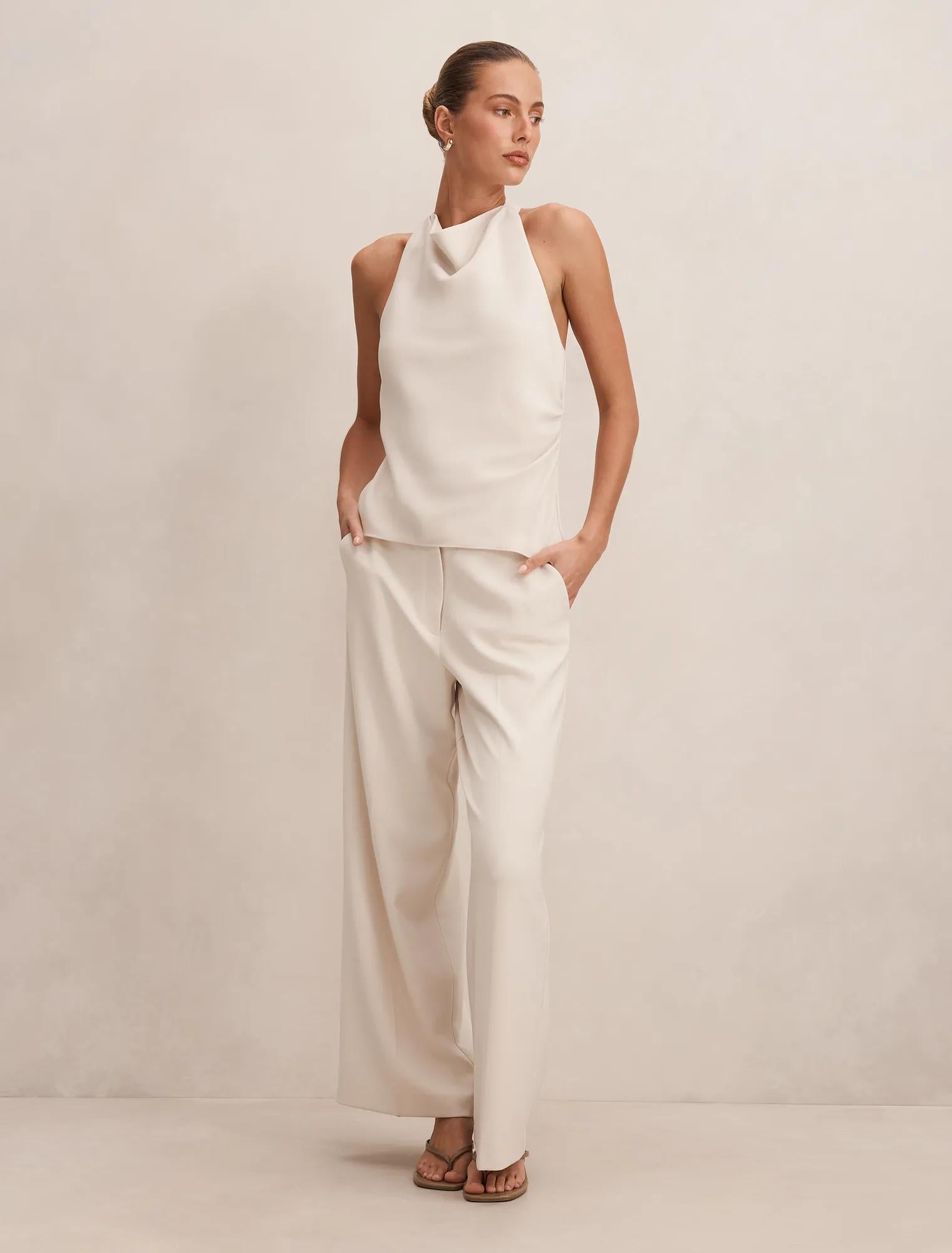 Evelyn Halter Backless Top Oat Milk