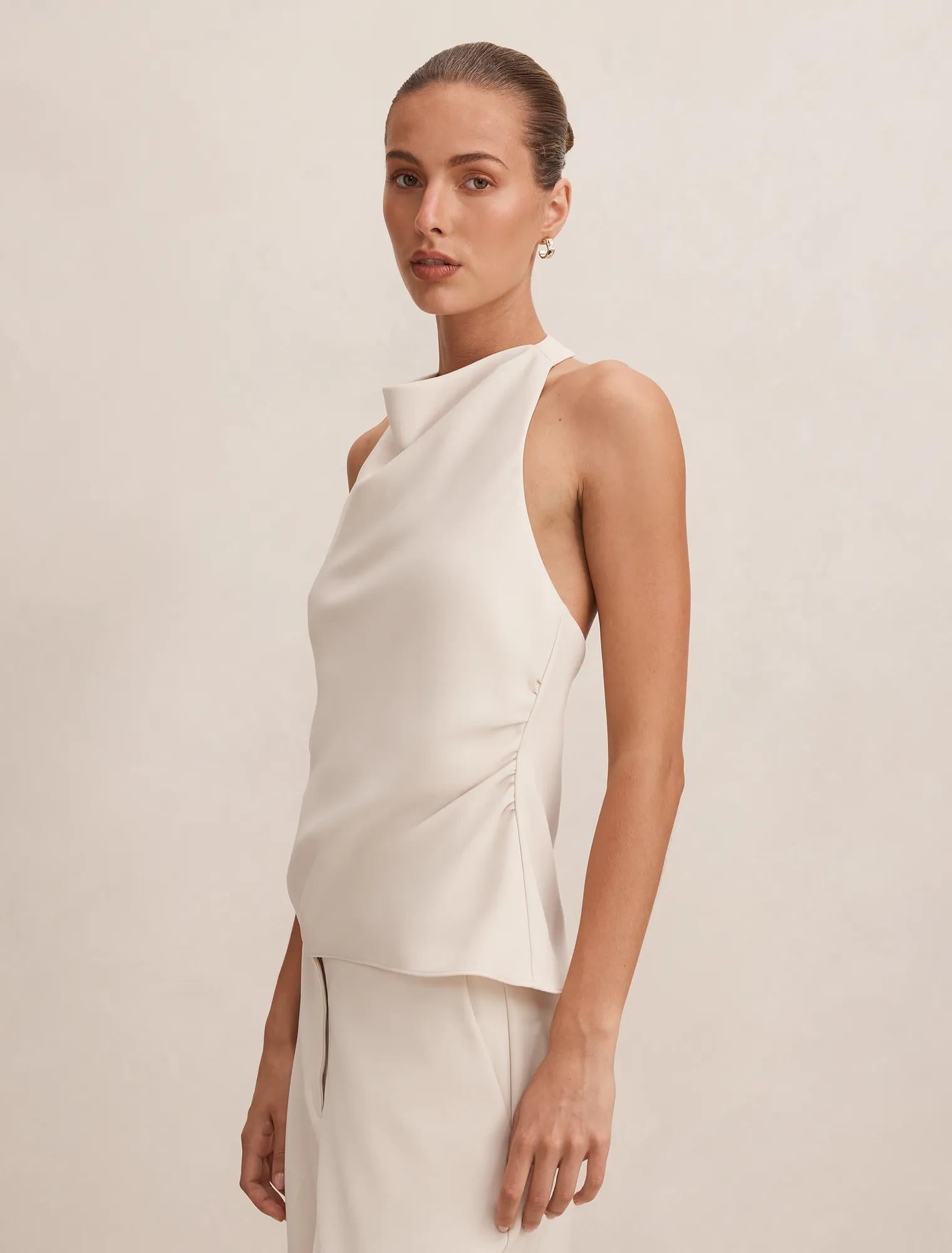 Evelyn Halter Backless Top Oat Milk