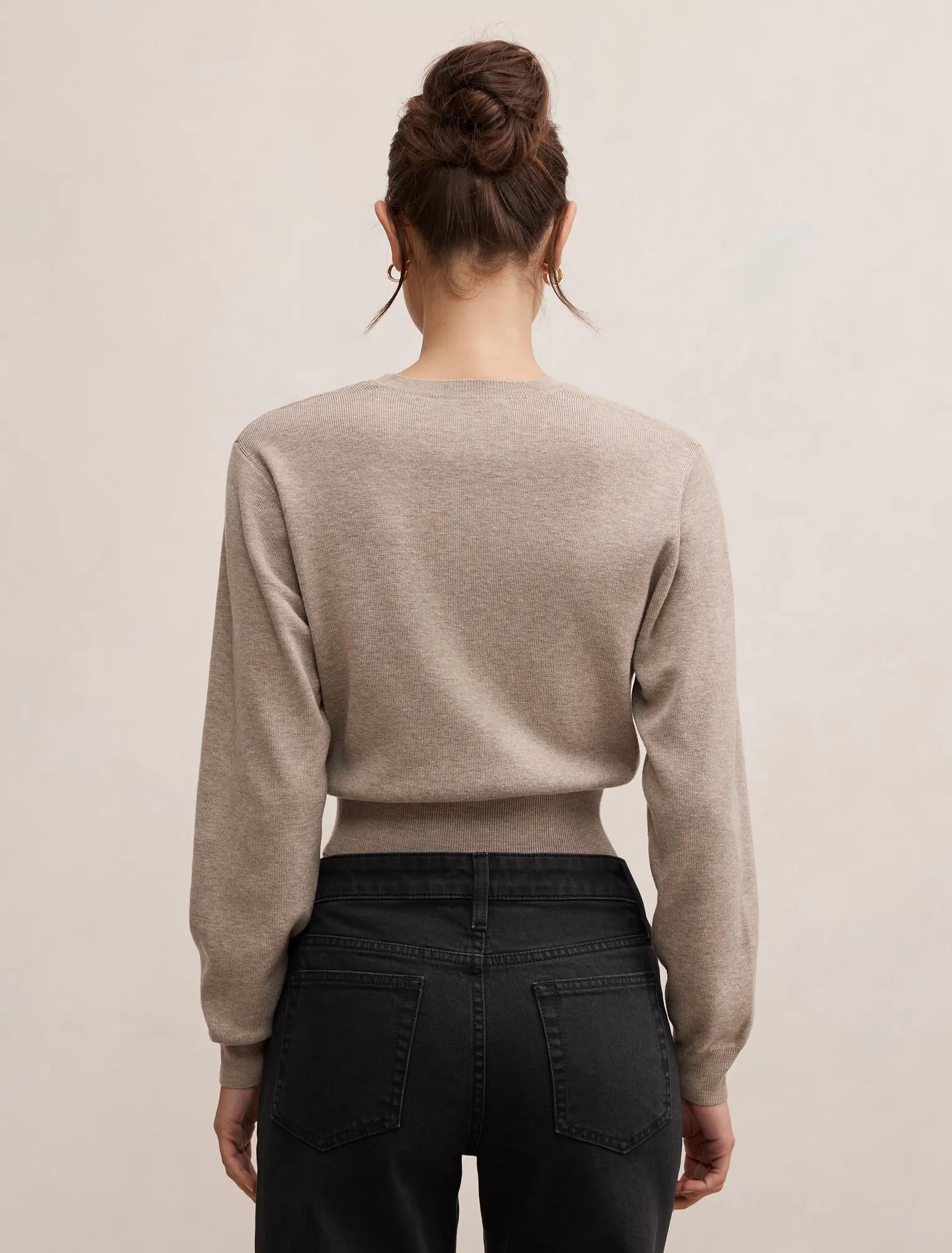 Poppy Crew Neck Cardigan Neutral Mocha
