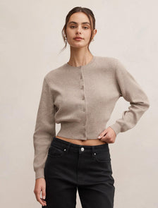 Poppy Crew Neck Cardigan Neutral Mocha