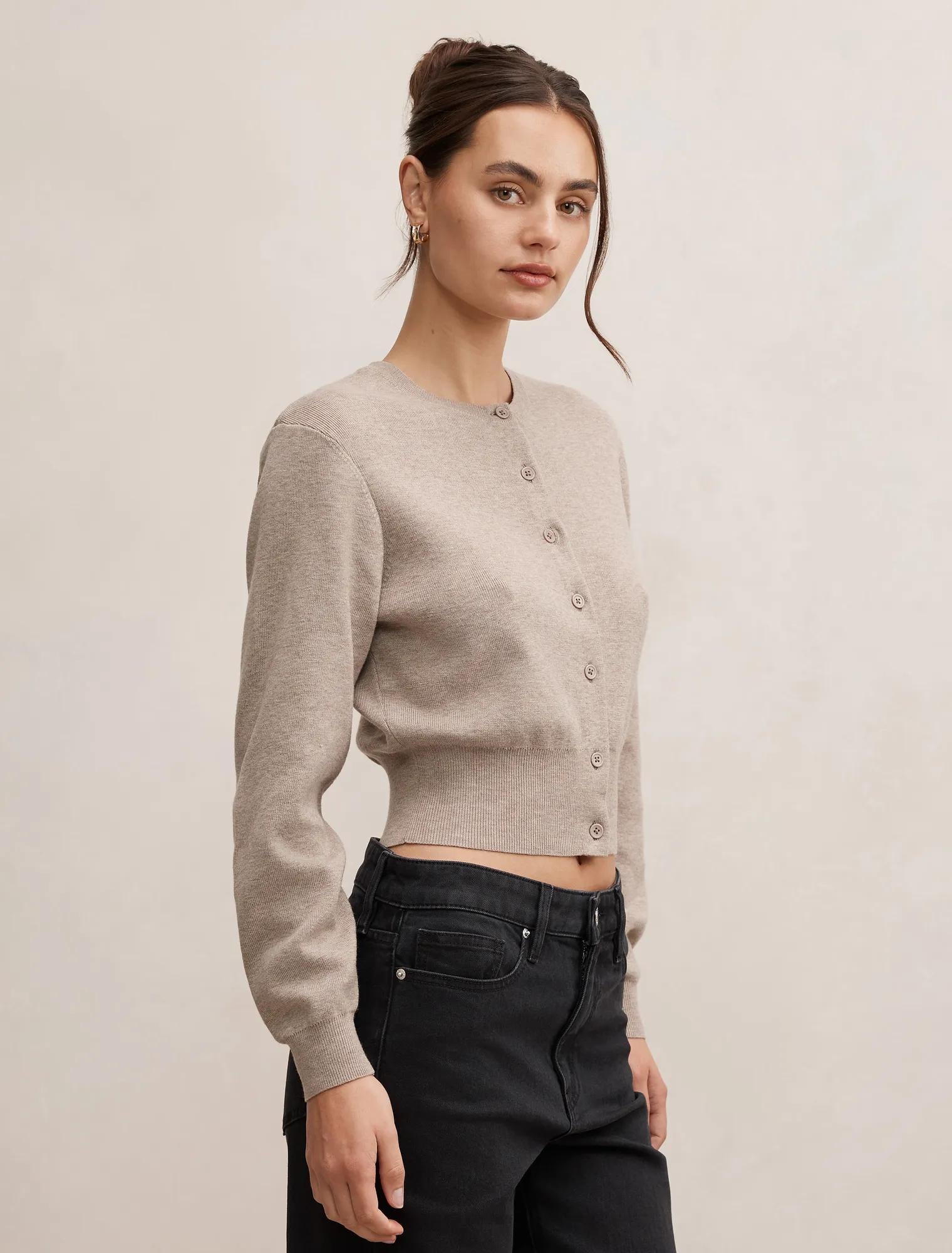 Poppy Crew Neck Cardigan Neutral Mocha