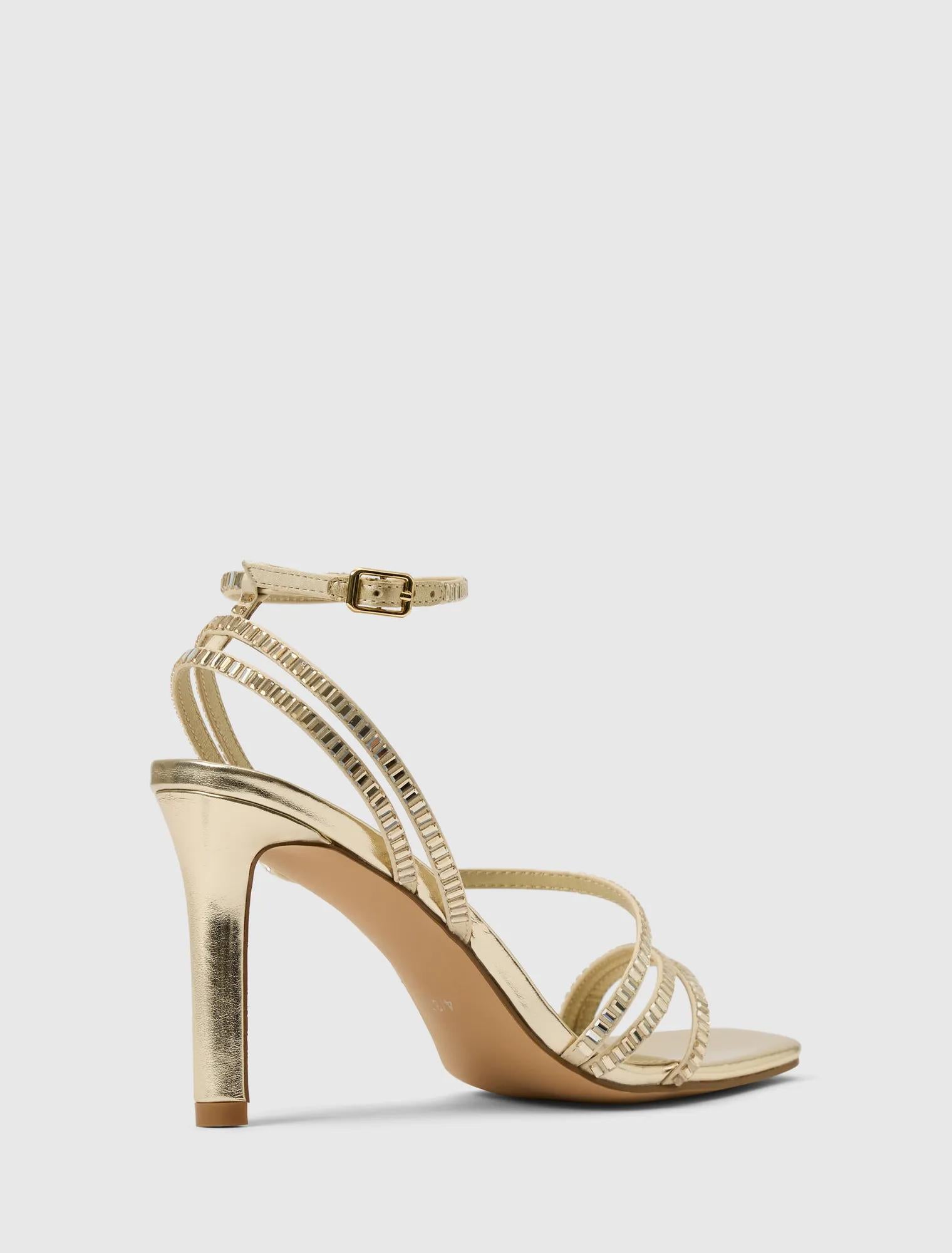 Crystal Jewelled Asymmetrical Strap PM Sandal Gold_mannequin