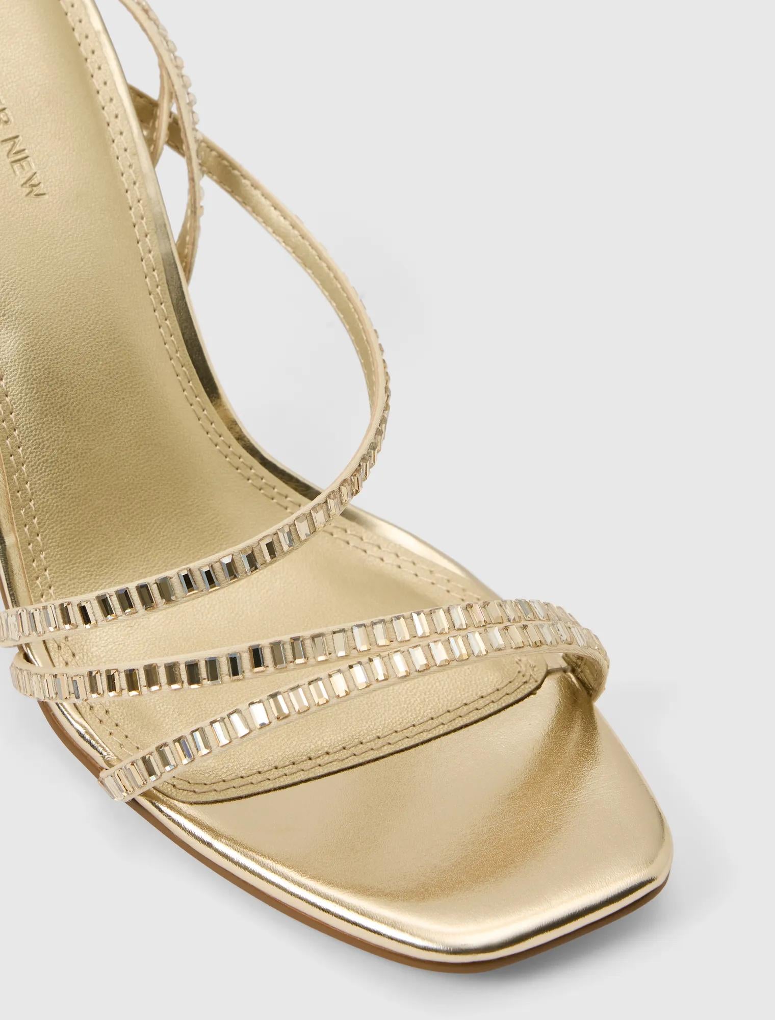 Crystal Jewelled Asymmetrical Strap PM Sandal Gold_mannequin
