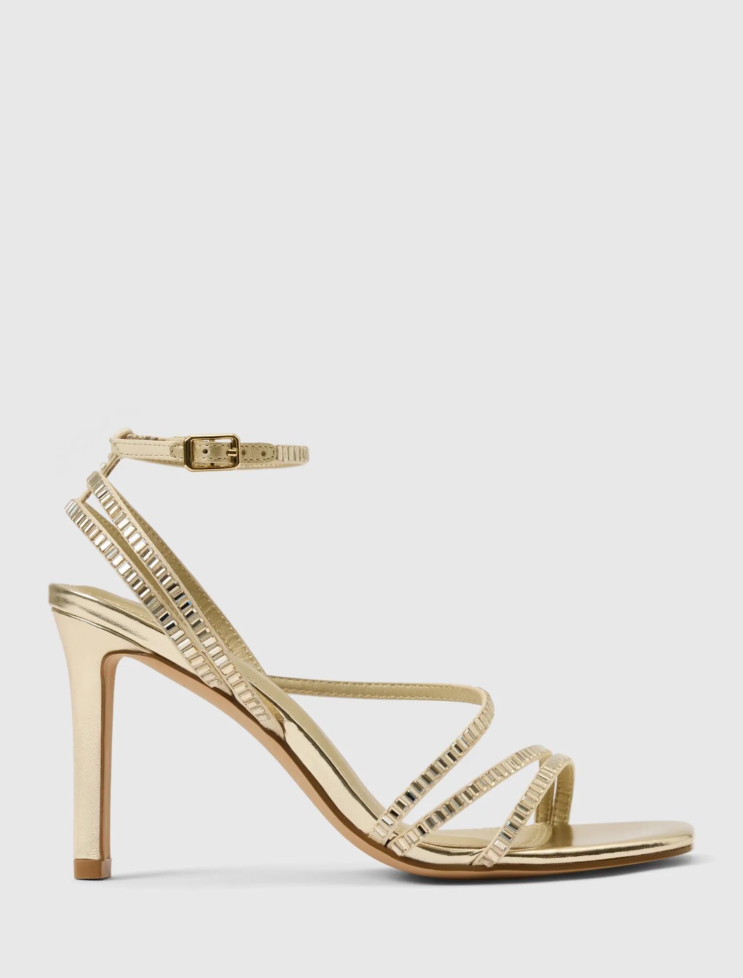Crystal Jewelled Asymmetrical Strap PM Sandal Gold_mannequin