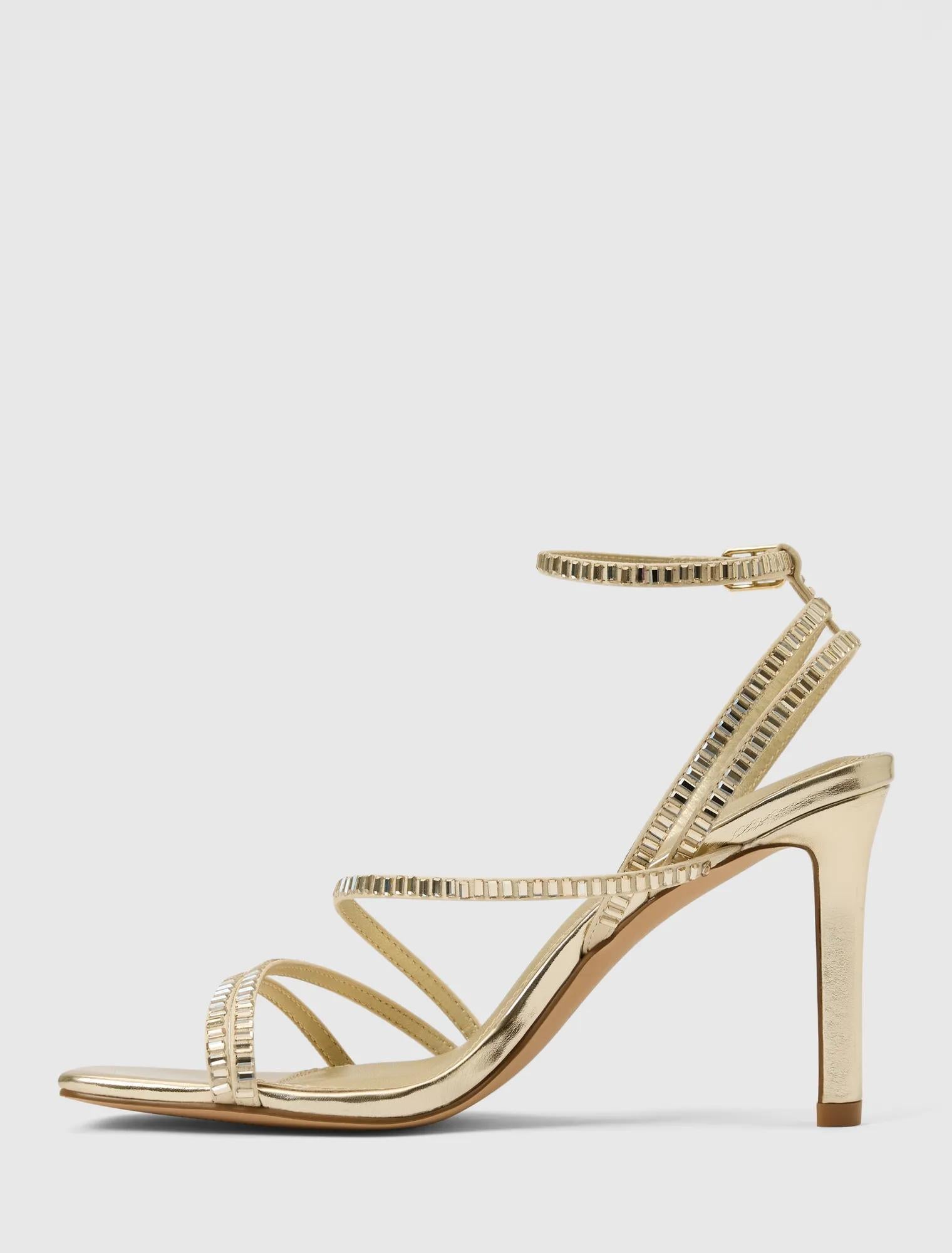 Crystal Jewelled Asymmetrical Strap PM Sandal Gold_mannequin
