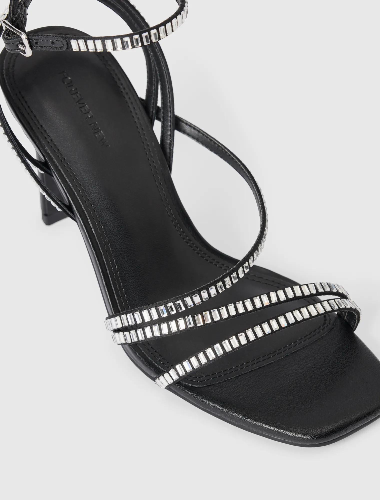 Crystal Jewelled Asymmetrical Strap PM Sandals Black_mannequin