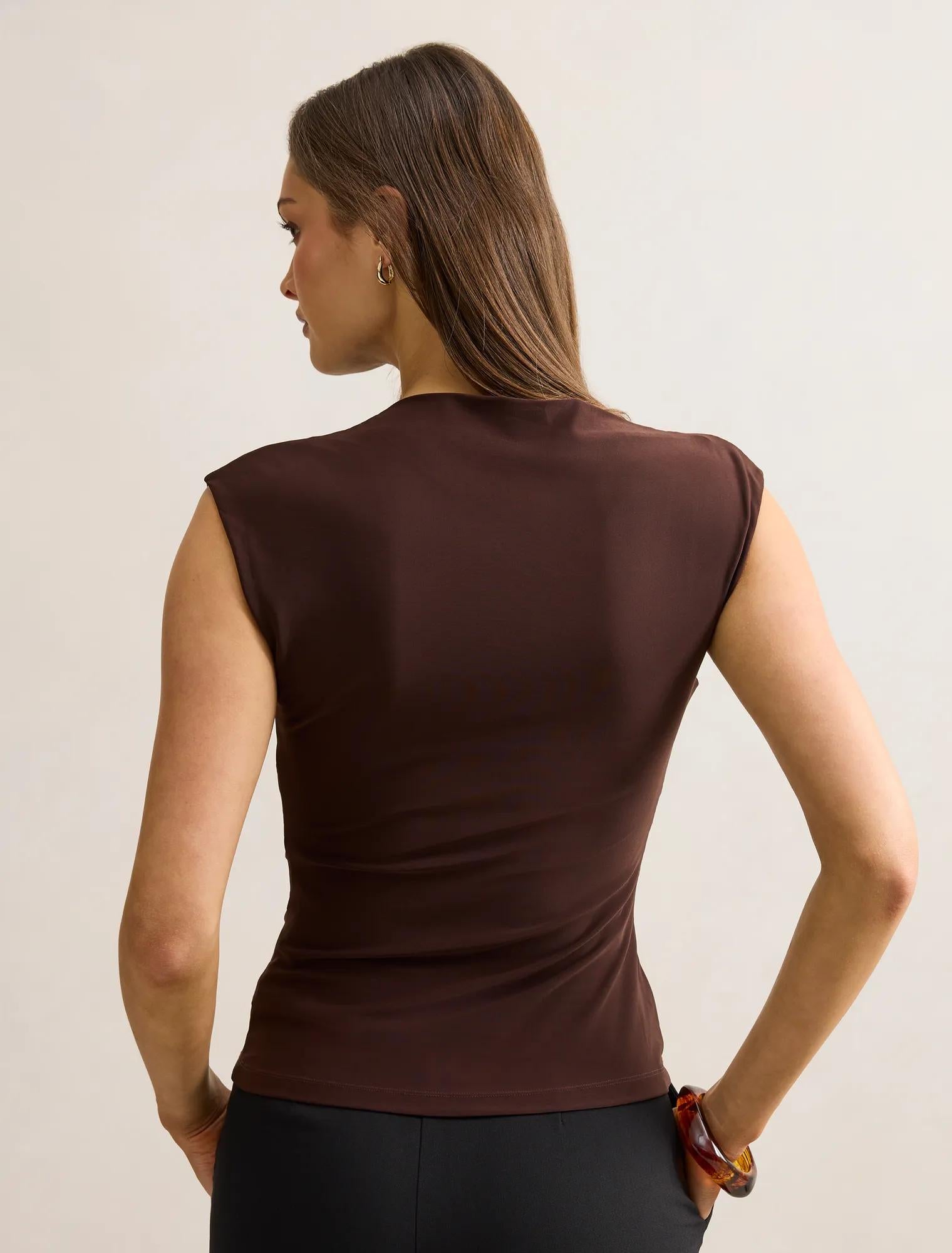 Logan Asymmetric Shoulder Top Bitter Chocolate