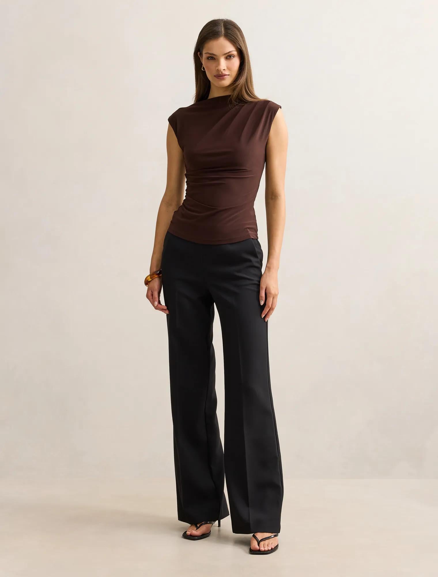 Logan Asymmetric Shoulder Top Bitter Chocolate