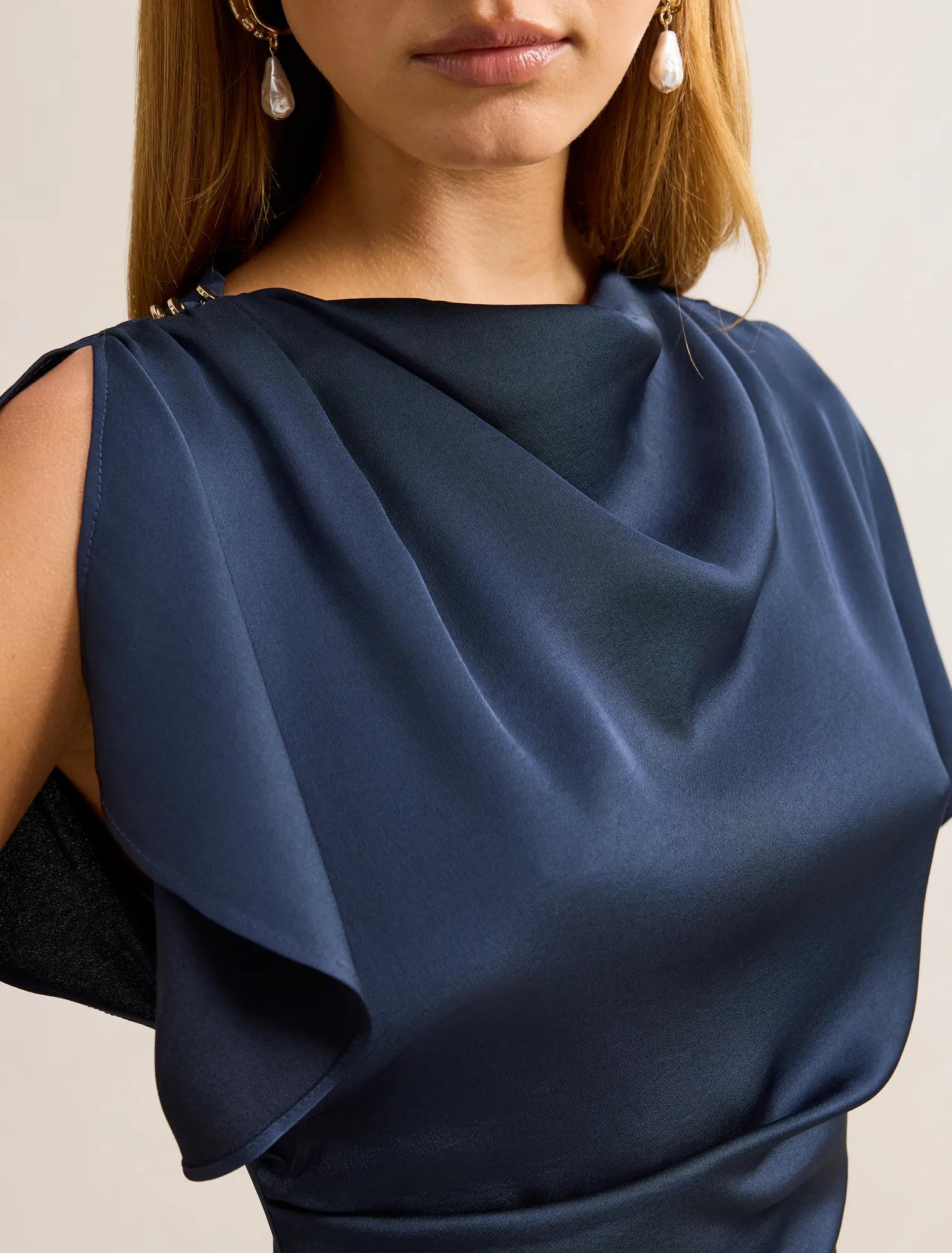 Genevieve Satin Drape Maxi Dress Navy