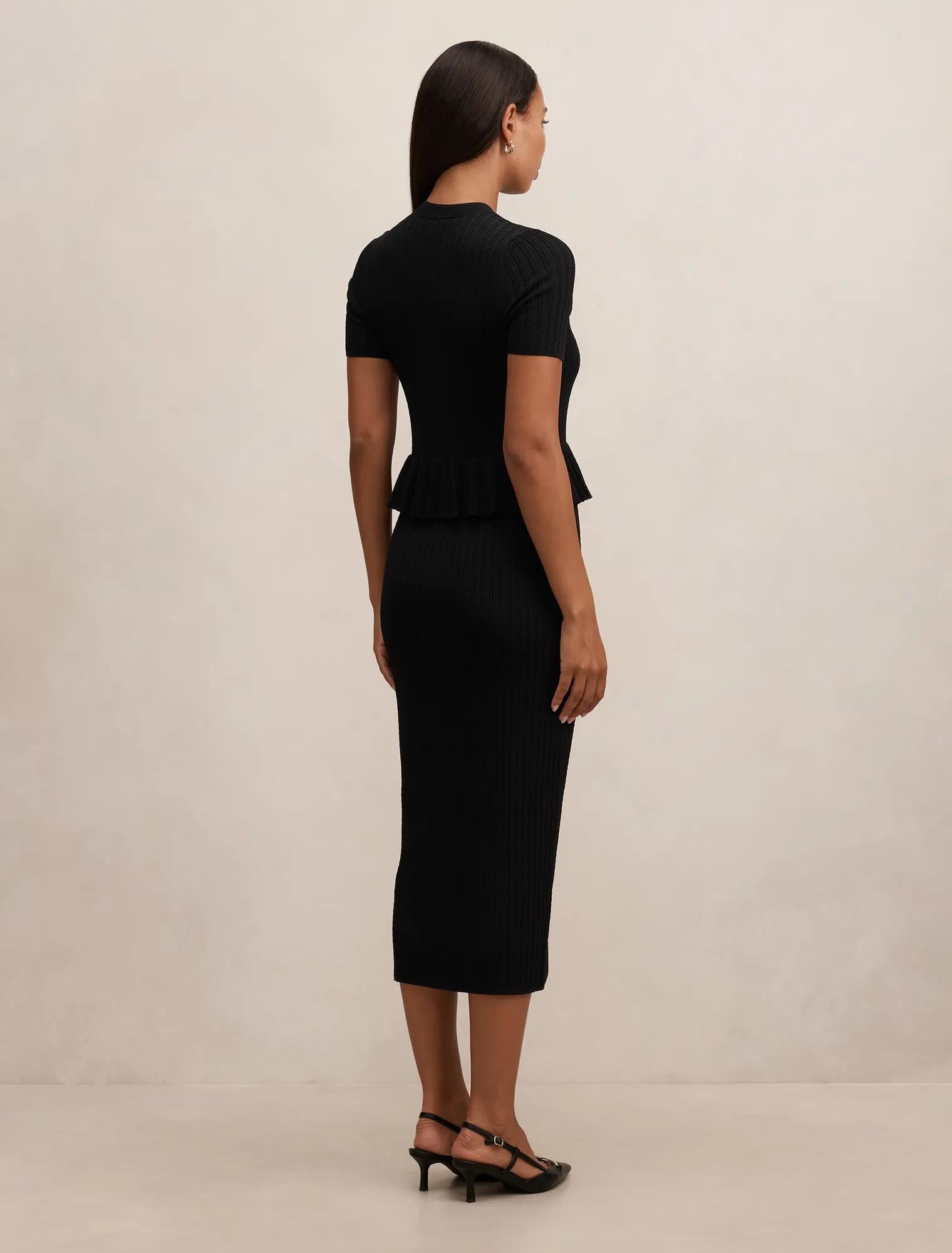Tahlina Stitch Interest Midi Dress Black