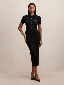 Tahlina Stitch Interest Midi Dress Black