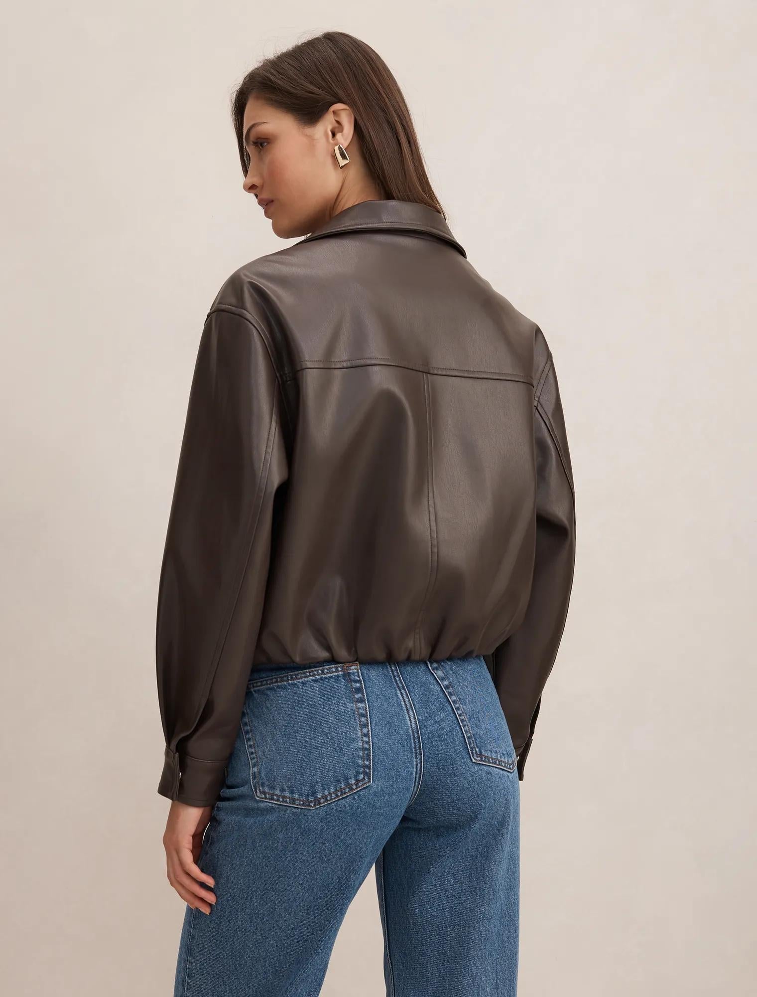 Julia Faux Leather Funnel Neck Jacket Chocolate