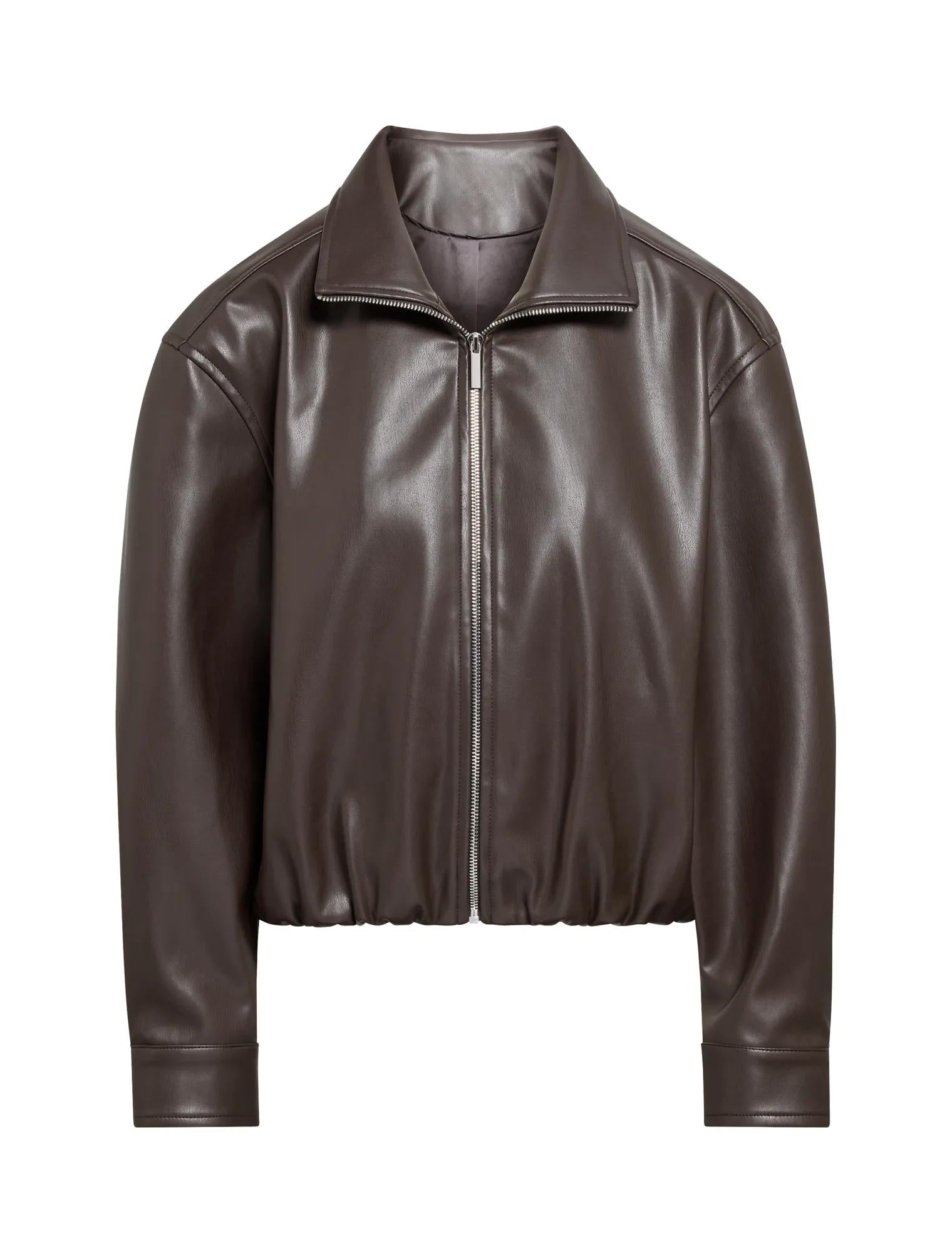 Julia Faux Leather Funnel Neck Jacket Chocolate_mannequin