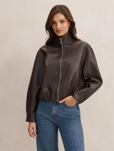 Julia Faux Leather Funnel Neck Jacket Chocolate