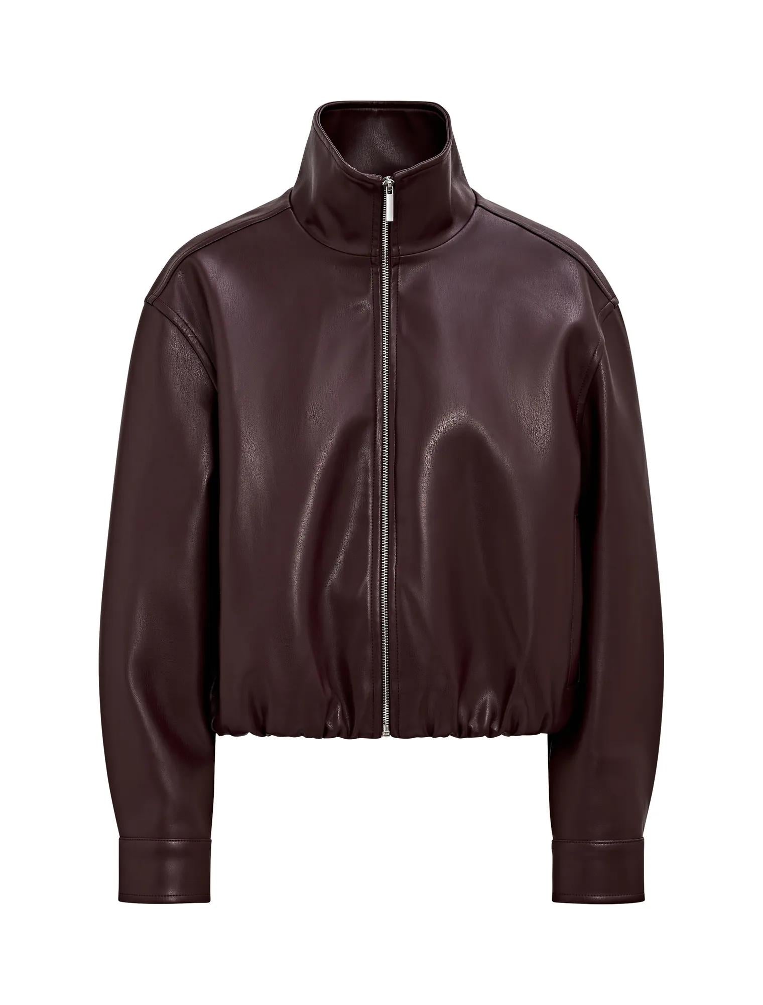 Julia Faux Leather Funnel Neck Jacket Berry_mannequin