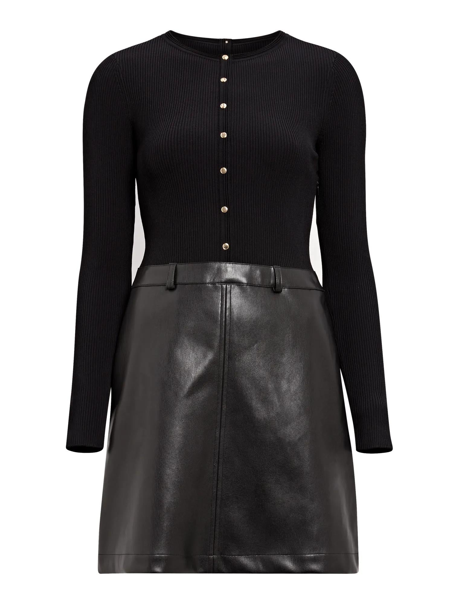 Palmer Faux Leather Mixed Mini Dress Black_mannequin