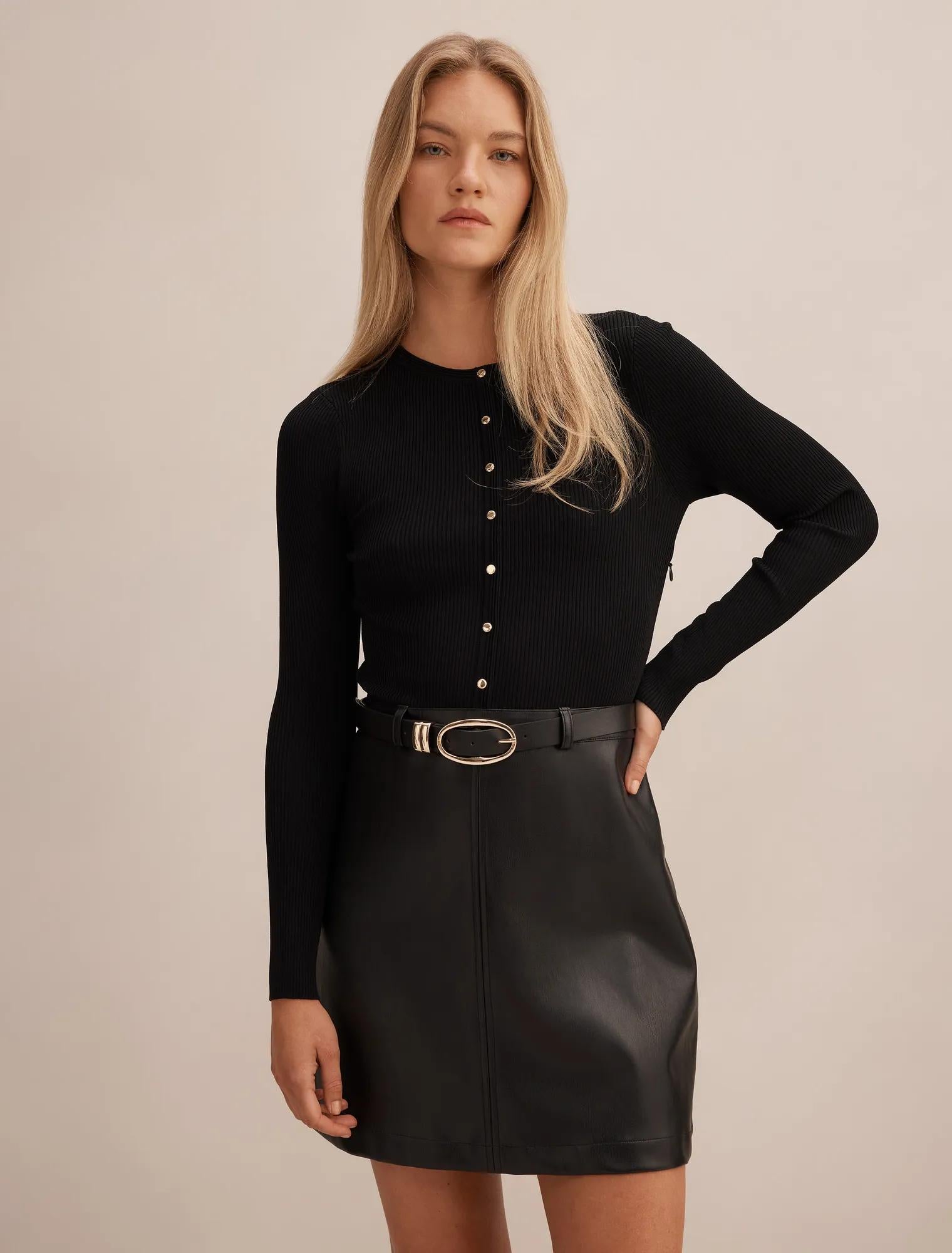 Palmer Faux Leather Mixed Mini Dress Black