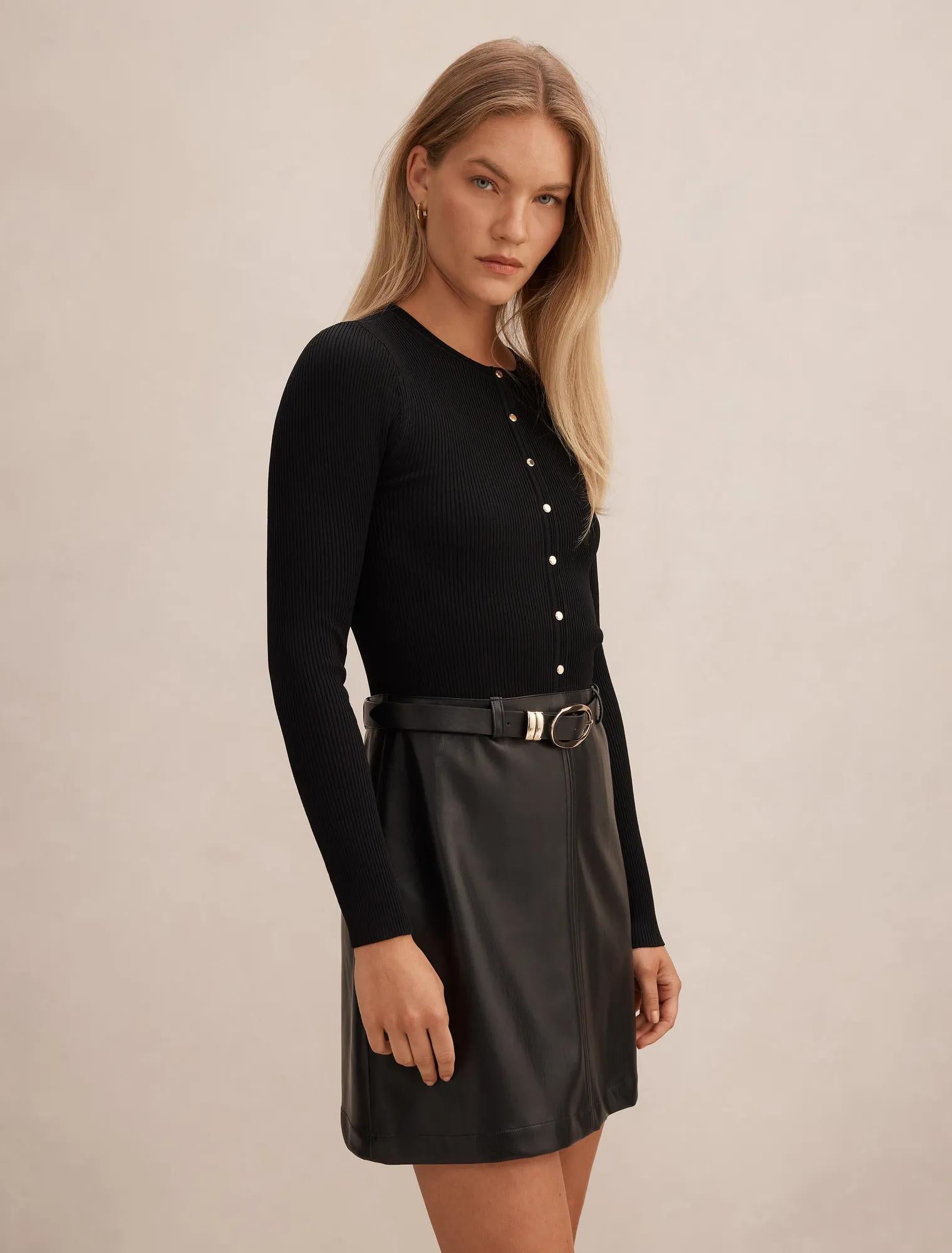 Palmer Faux Leather Mixed Mini Dress Black