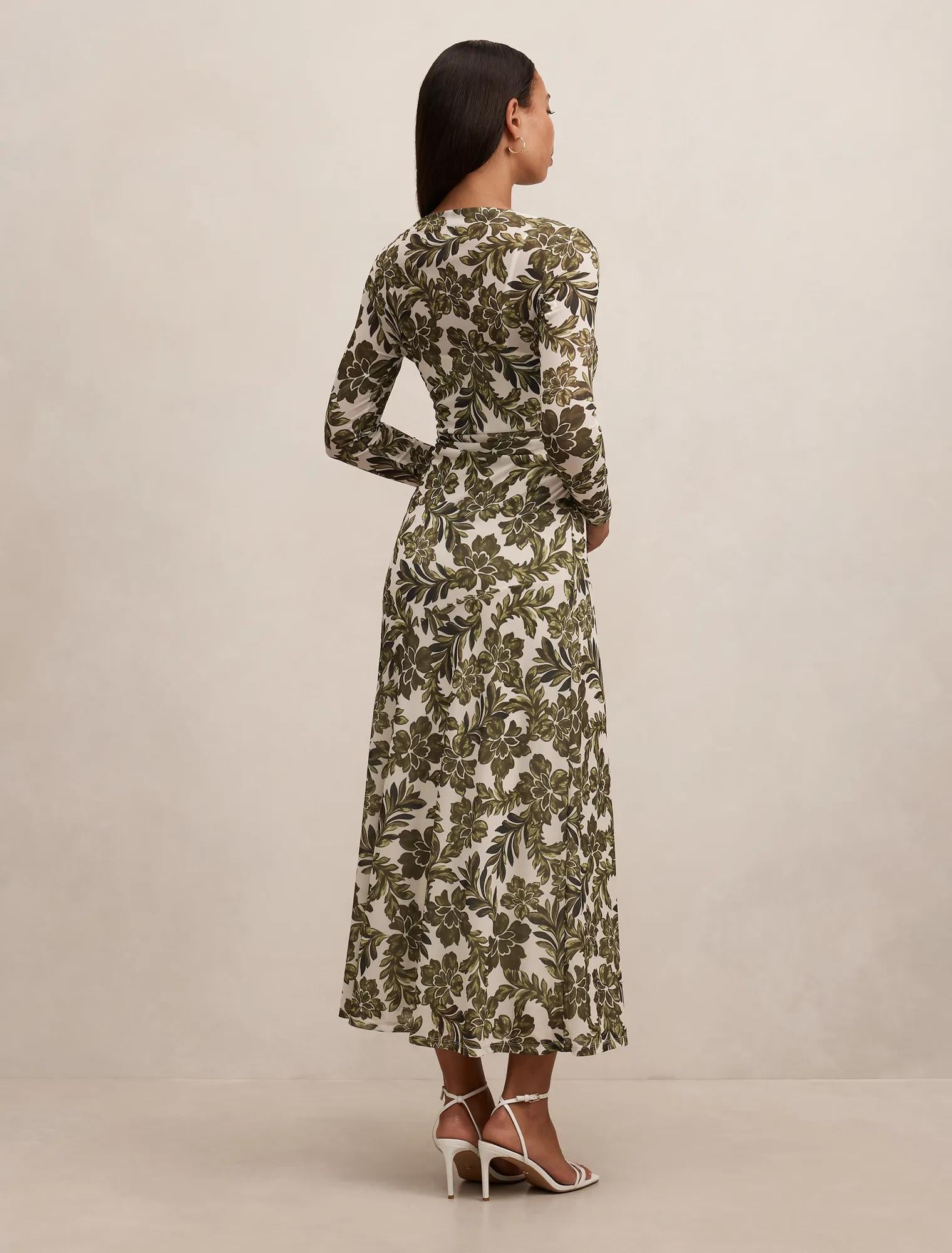 Georgia Long Sleeve Mesh Midi Dress Dark Rei Floral