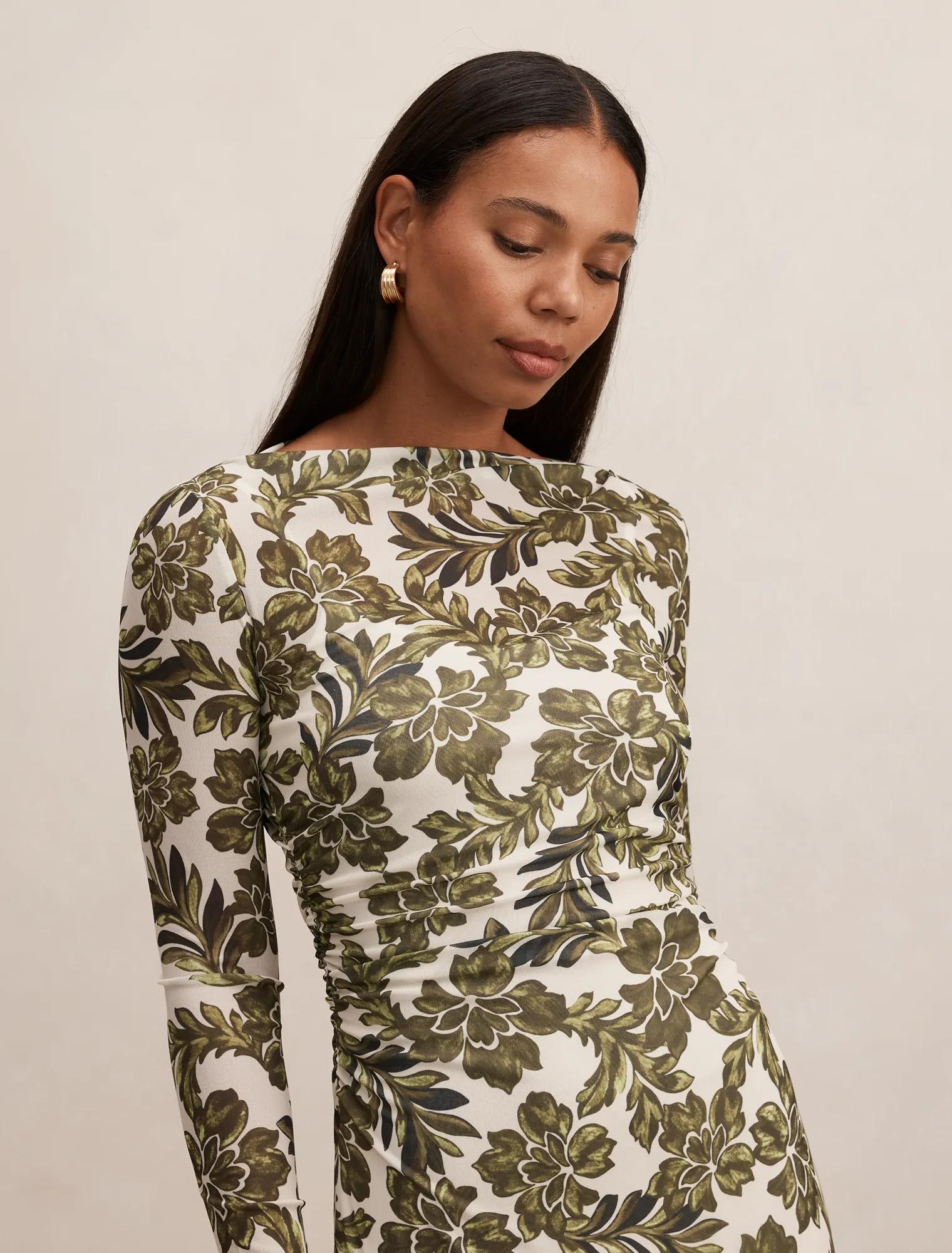 Georgia Long Sleeve Mesh Midi Dress Dark Rei Floral