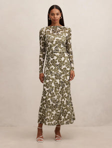 Georgia Long Sleeve Mesh Midi Dress Dark Rei Floral