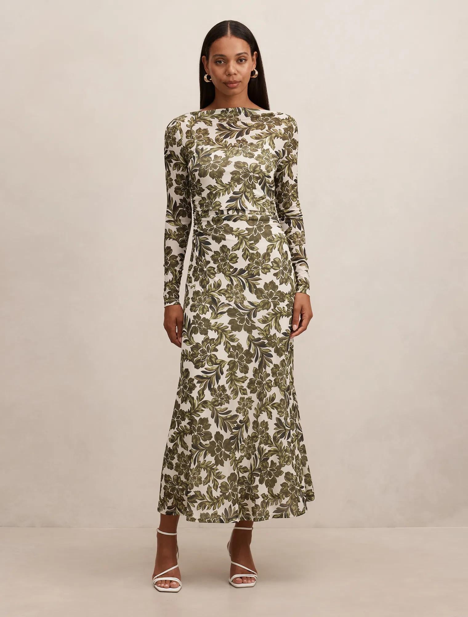 Georgia Long Sleeve Mesh Midi Dress Dark Rei Floral