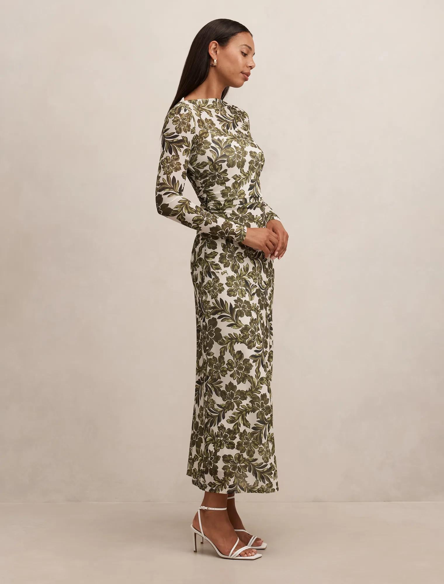 Georgia Long Sleeve Mesh Midi Dress Dark Rei Floral
