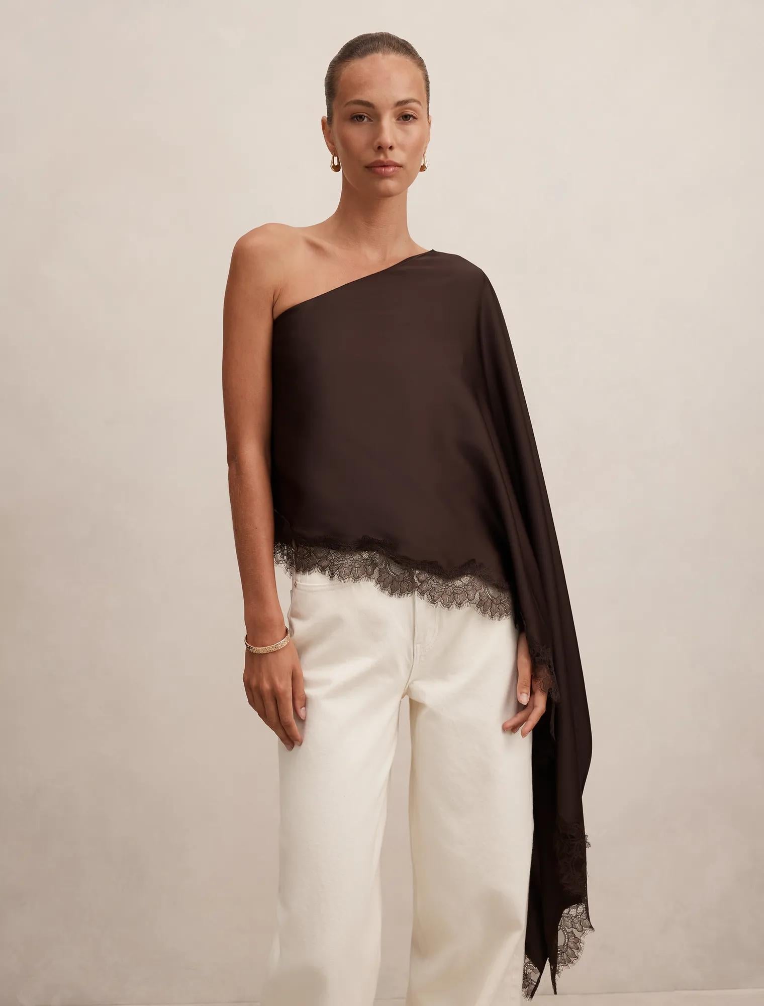 Alanna Asymmetrical Top Chocolate