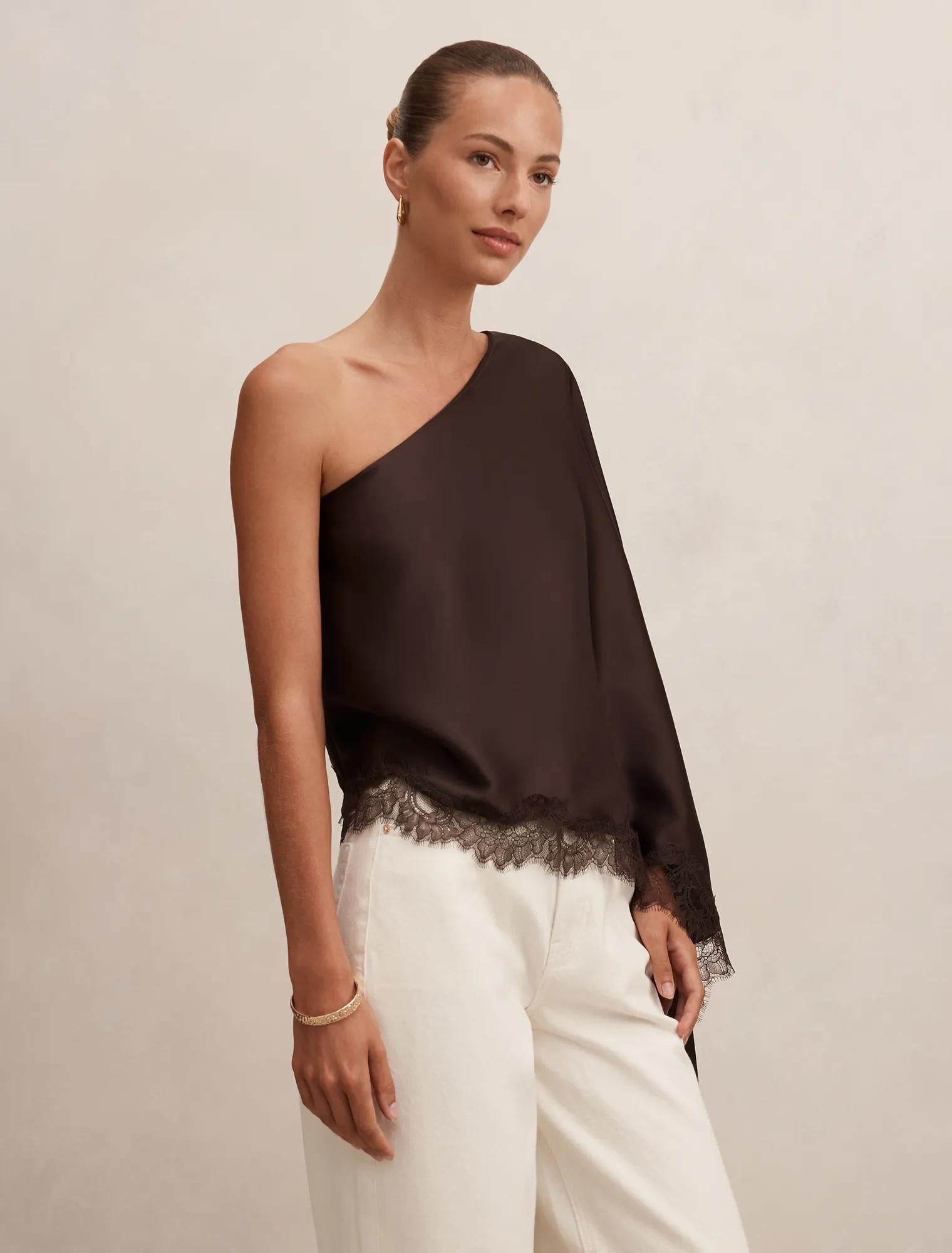 Alanna Asymmetrical Top Chocolate