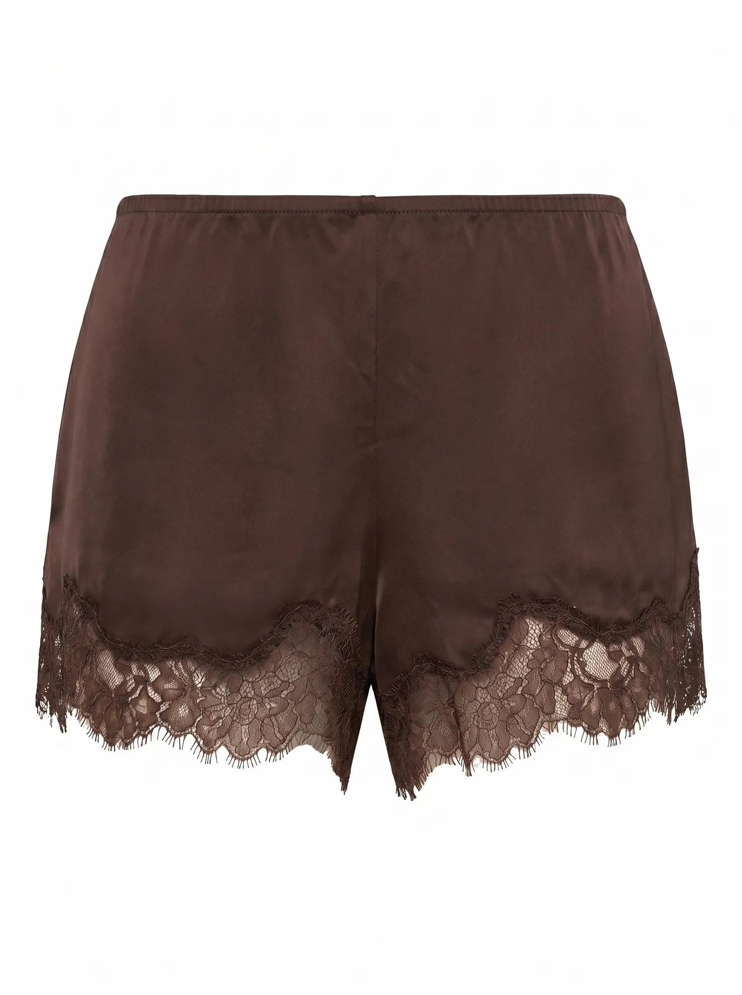 Jessica Lace Trim Satin Shorts Chocolate_mannequin
