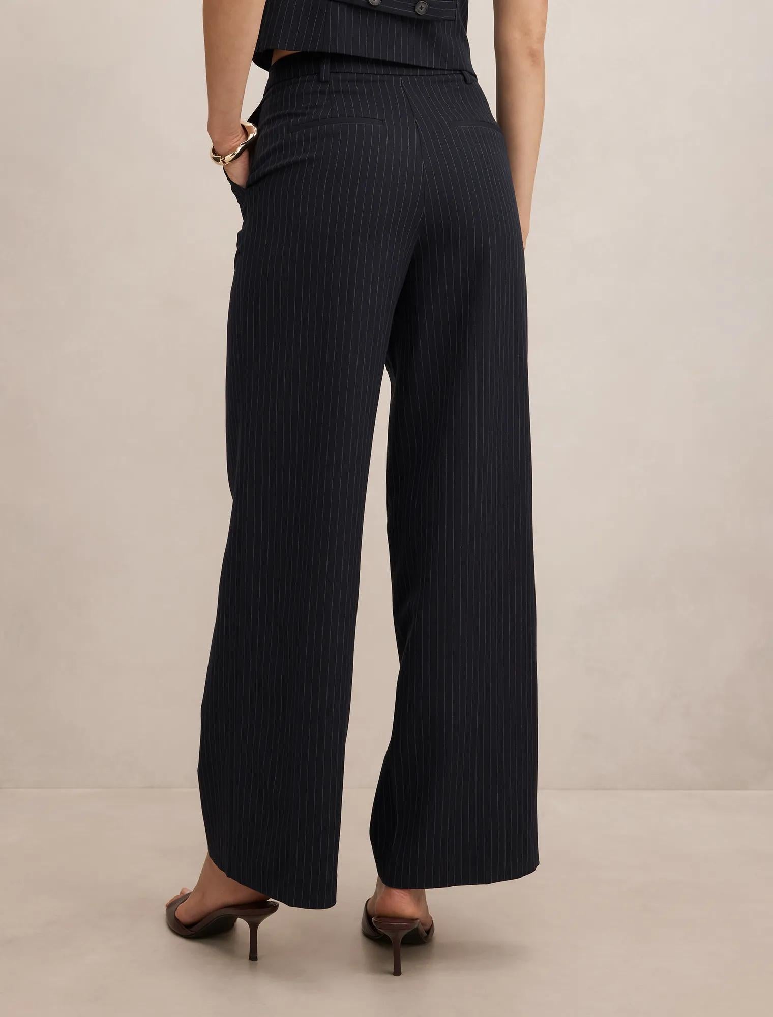 Paloma Pinstripe Wide Leg Pant Navy Pinstripe Suit