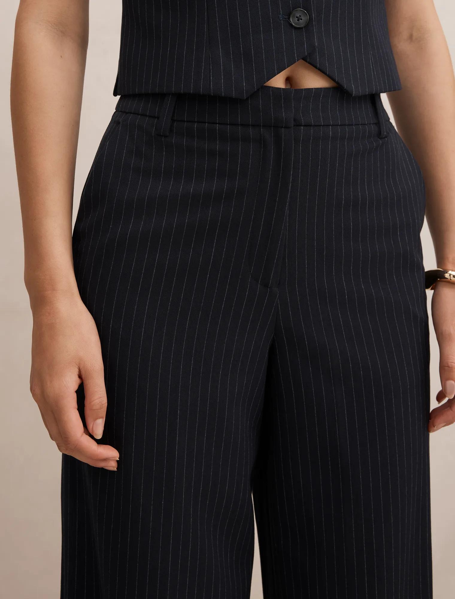 Paloma Pinstripe Wide Leg Pant Navy Pinstripe Suit