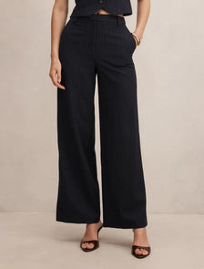 Paloma Pinstripe Wide Leg Pant Navy Pinstripe Suit