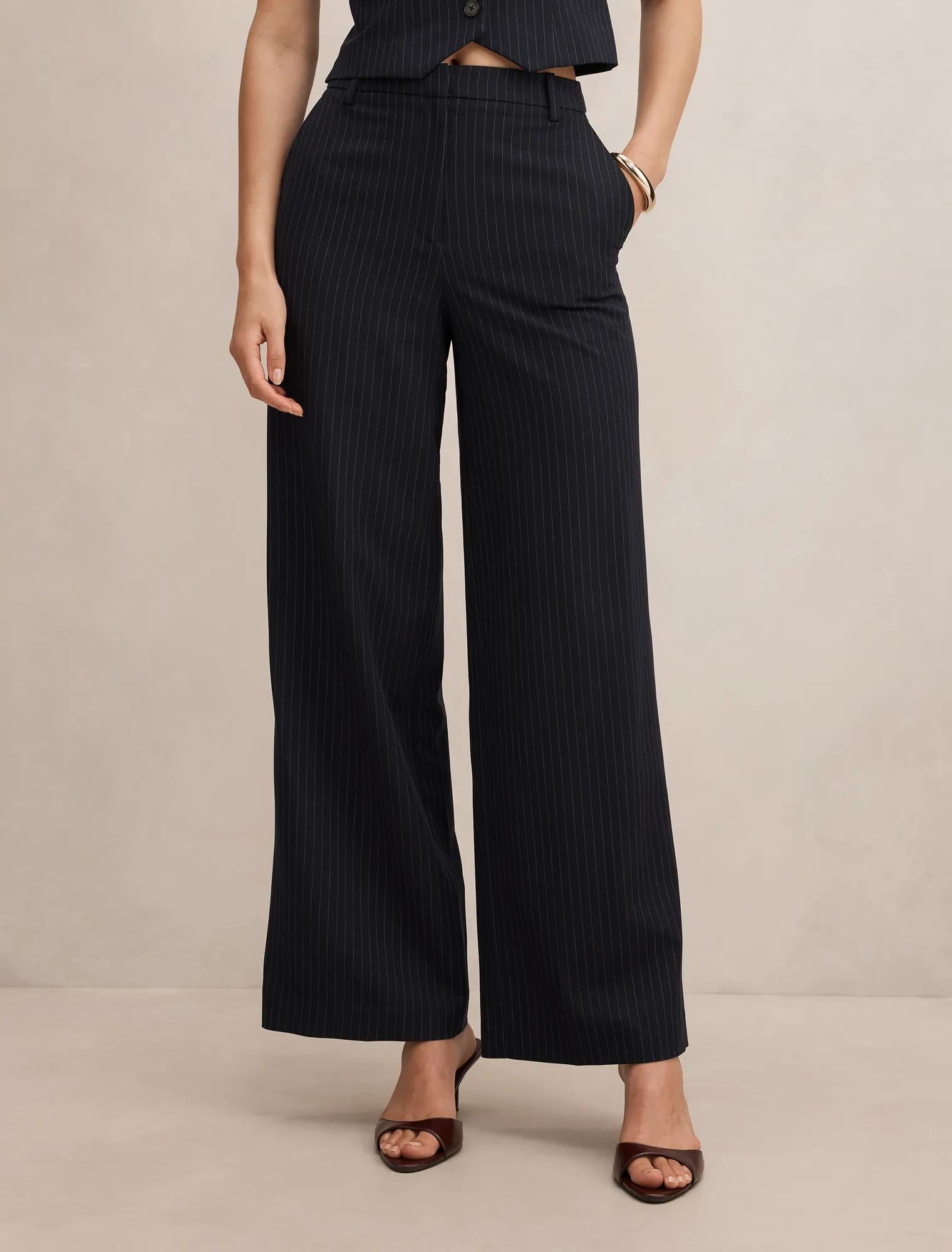 Paloma Pinstripe Wide Leg Pant Navy Pinstripe Suit
