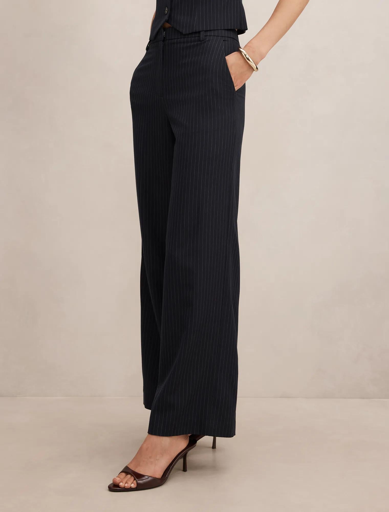 Paloma Pinstripe Wide Leg Pant Navy Pinstripe Suit