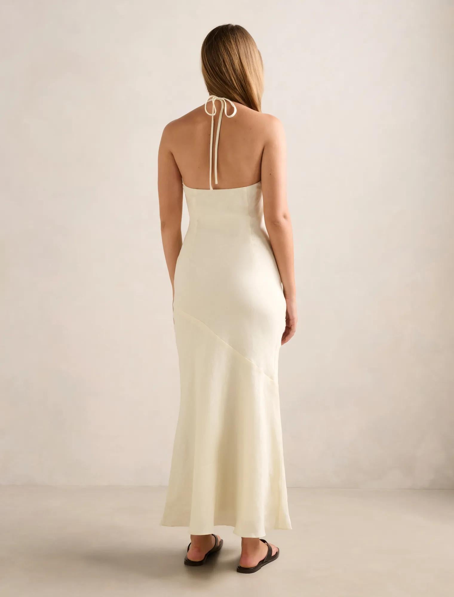 Primmy Halter Neck Linen Maxi Dress Whipped Butter