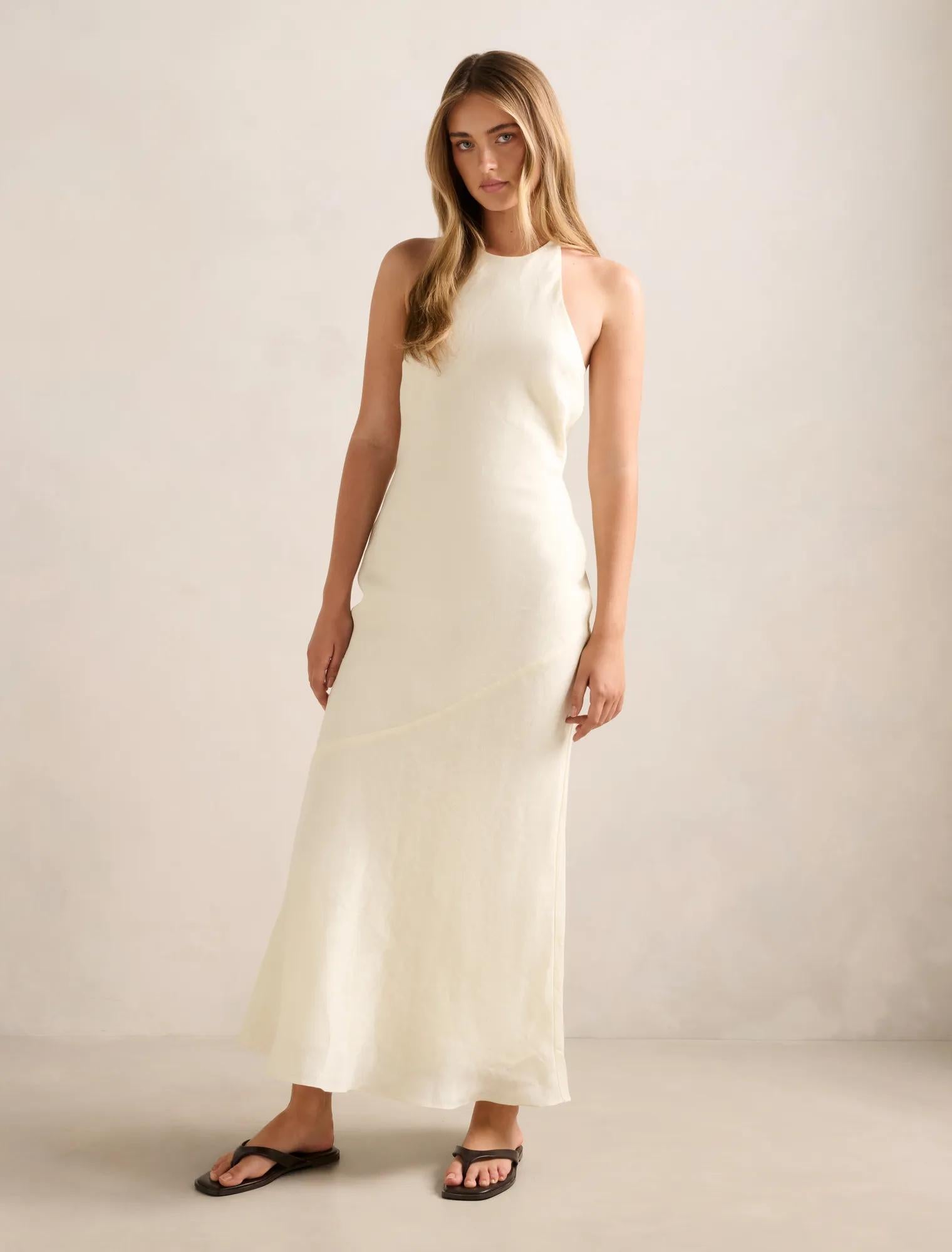 Primmy Halter Neck Linen Maxi Dress Whipped Butter