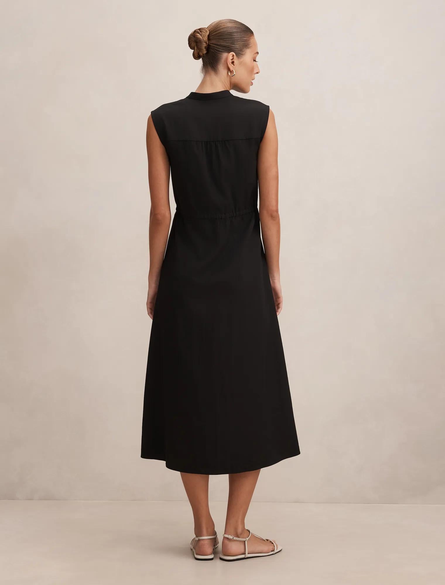 Claire Drawcord Midi Dress  Black