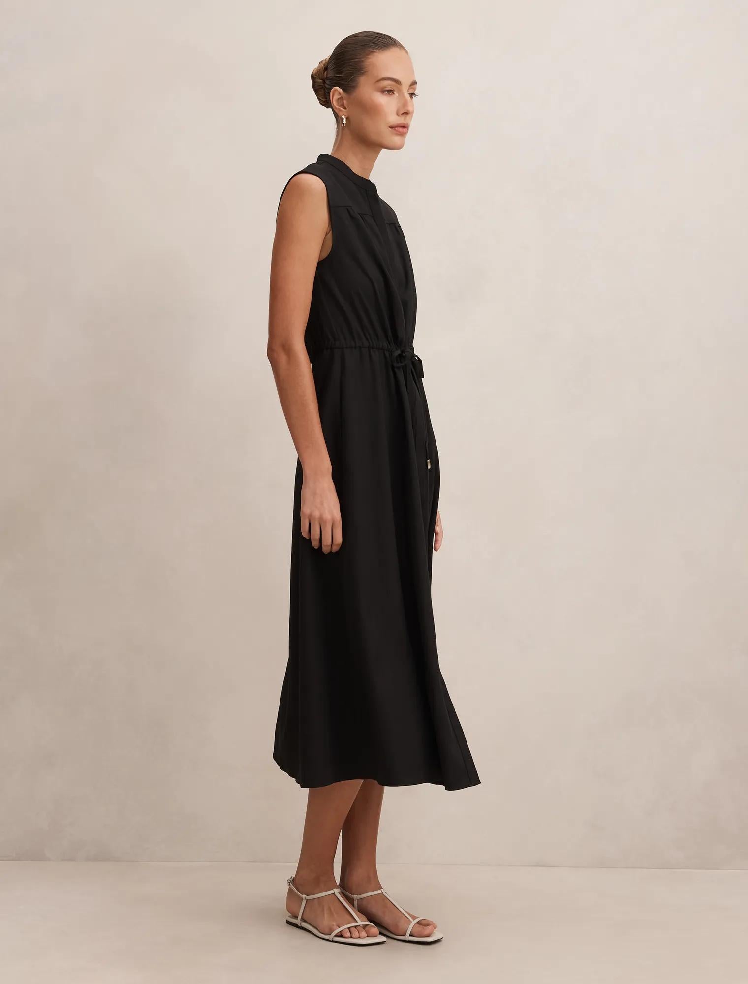 Claire Drawcord Midi Dress  Black