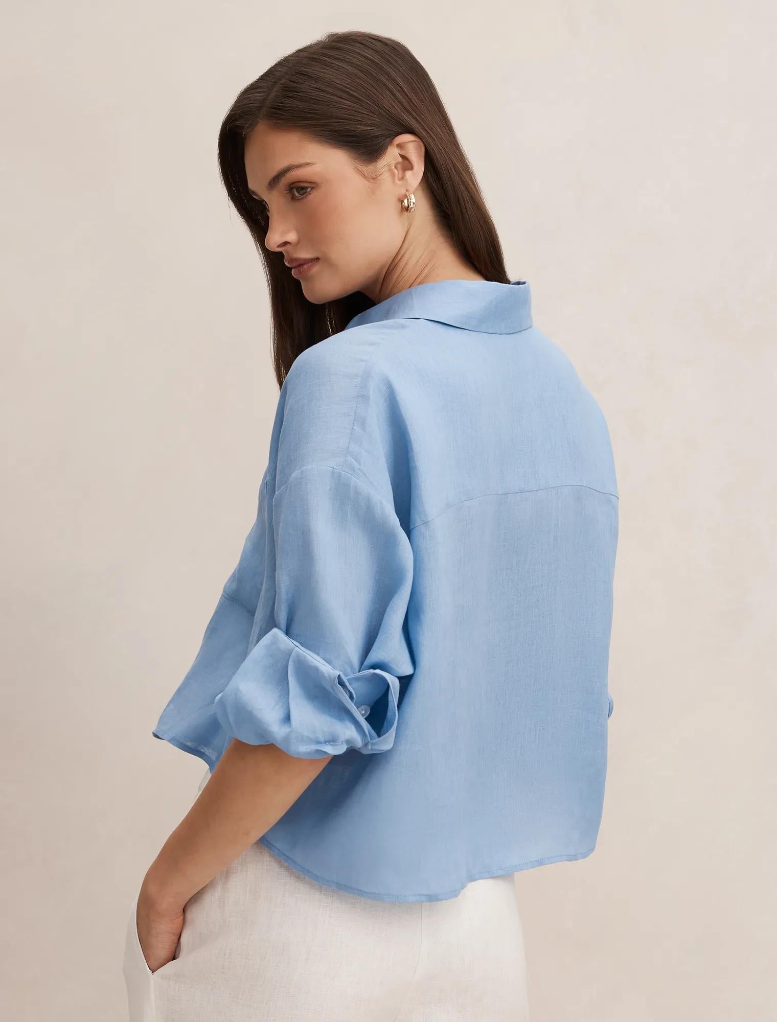 Bowie Cropped Shirt Blue
