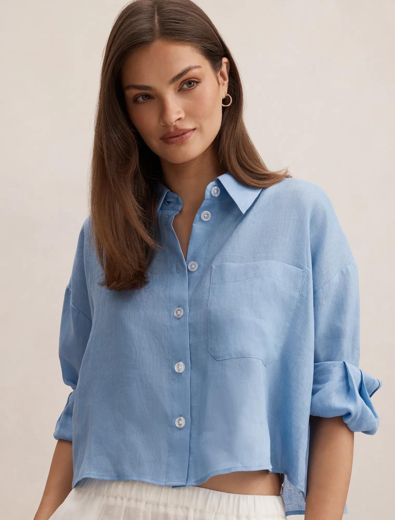 Bowie Cropped Shirt Blue