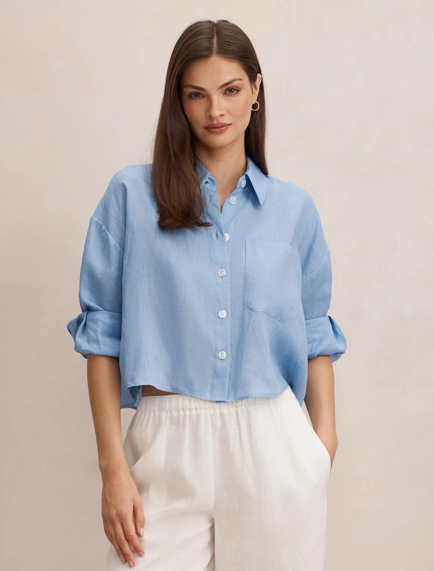 Bowie Cropped Shirt Blue