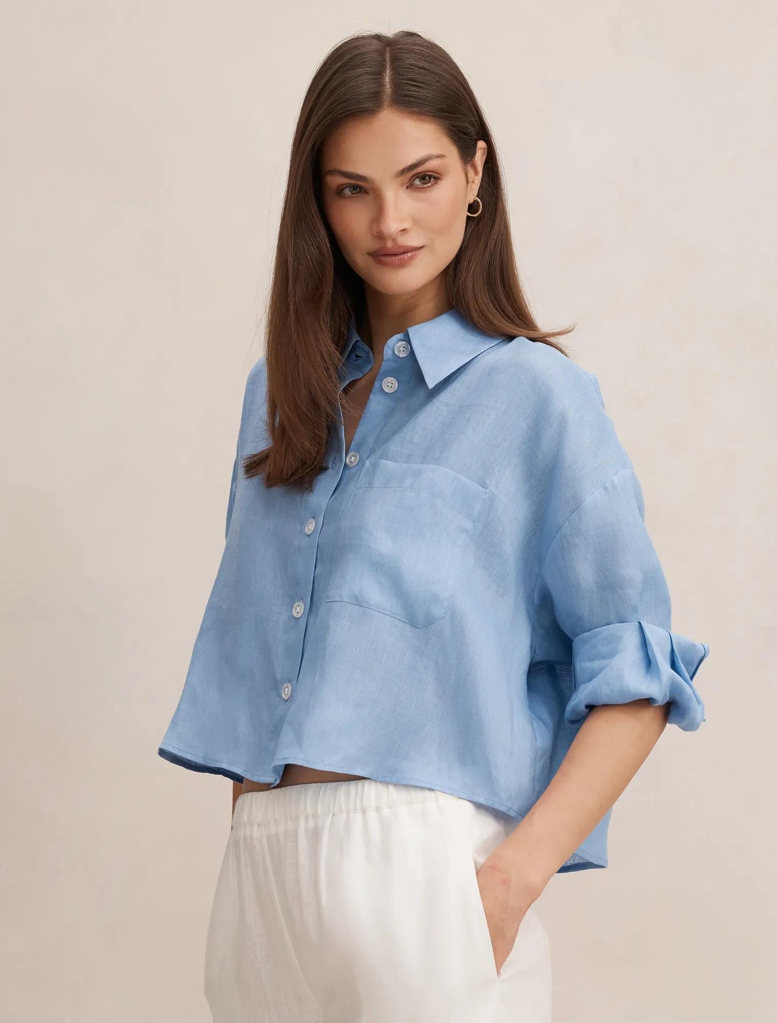 Bowie Cropped Shirt Blue